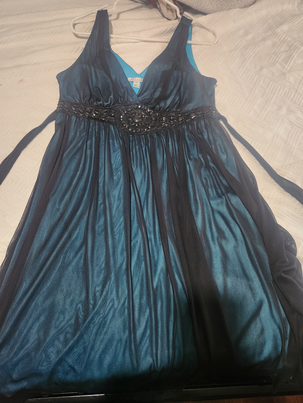 Studio Two-Tone Teal and Black V-Neck Dress
